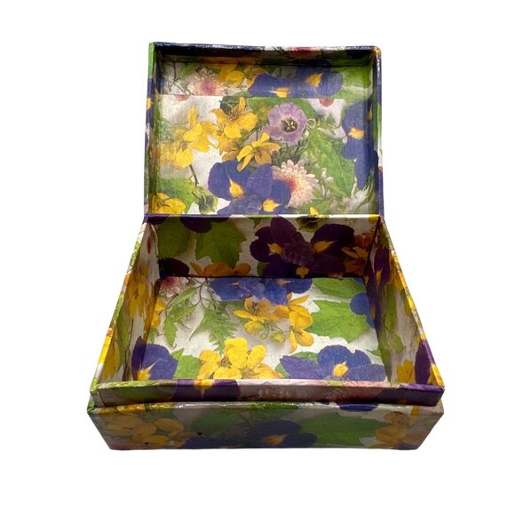 Handcrafted Floral Cardboard Box Trinkets Keepsakes Jewelry Attached Lid - Picture 3 of 8